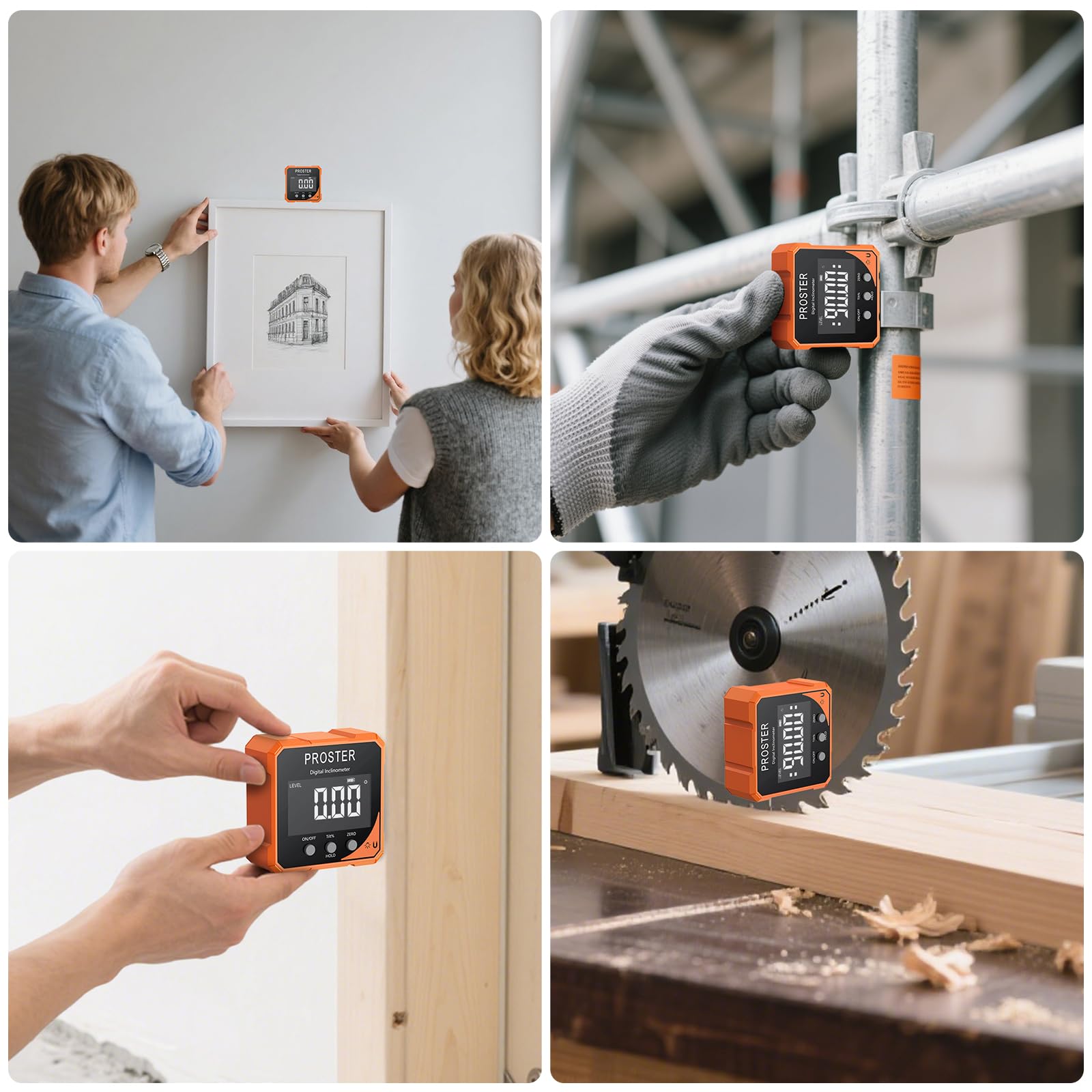 Proster Inclinómetro Digital con 4 Lados Magnéticos Nivel Digital 4x90° con Pantalla LCD VA IP54 Impermeable Buscador de Ángulo Digital para Carpintería Trabajos en Madera