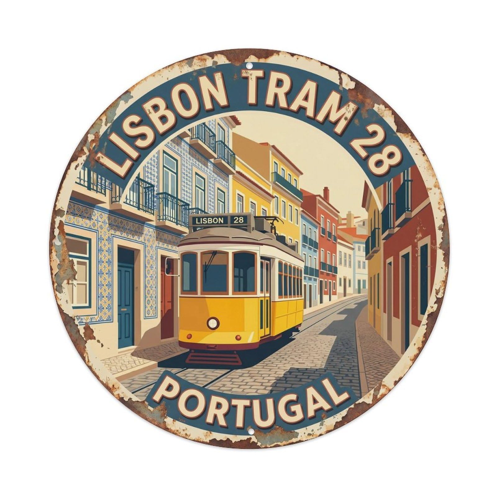 Vintage Travel Tram Lisbon Portugal Metal Tin Sign