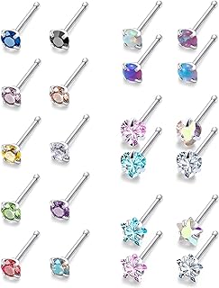 20/18g Nose Rings Studs Straight/L/Corkscrew Shape Bars Piercings Jewelry for Women Hypoallergenic Surgical Stainless Steel