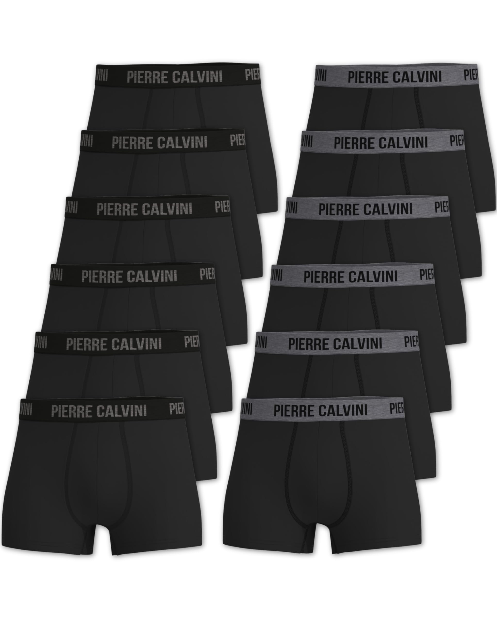 Pierre Calvini Men's Black | 12-Pack Hipster Boxers - Cotton Boxer Multipack (12, Blk, M)