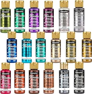DecoArt Americana Acrylics Paint DAZZLING METALLICS, Set of 18 Popular C...