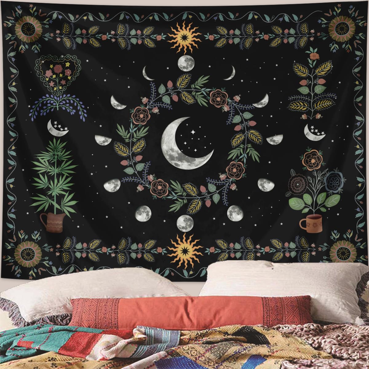 Lmovutcom Arazzo da parete con fiori e piante, decorazione per la casa, grande arazzo da parete, decorazione in tessuto per camera da letto