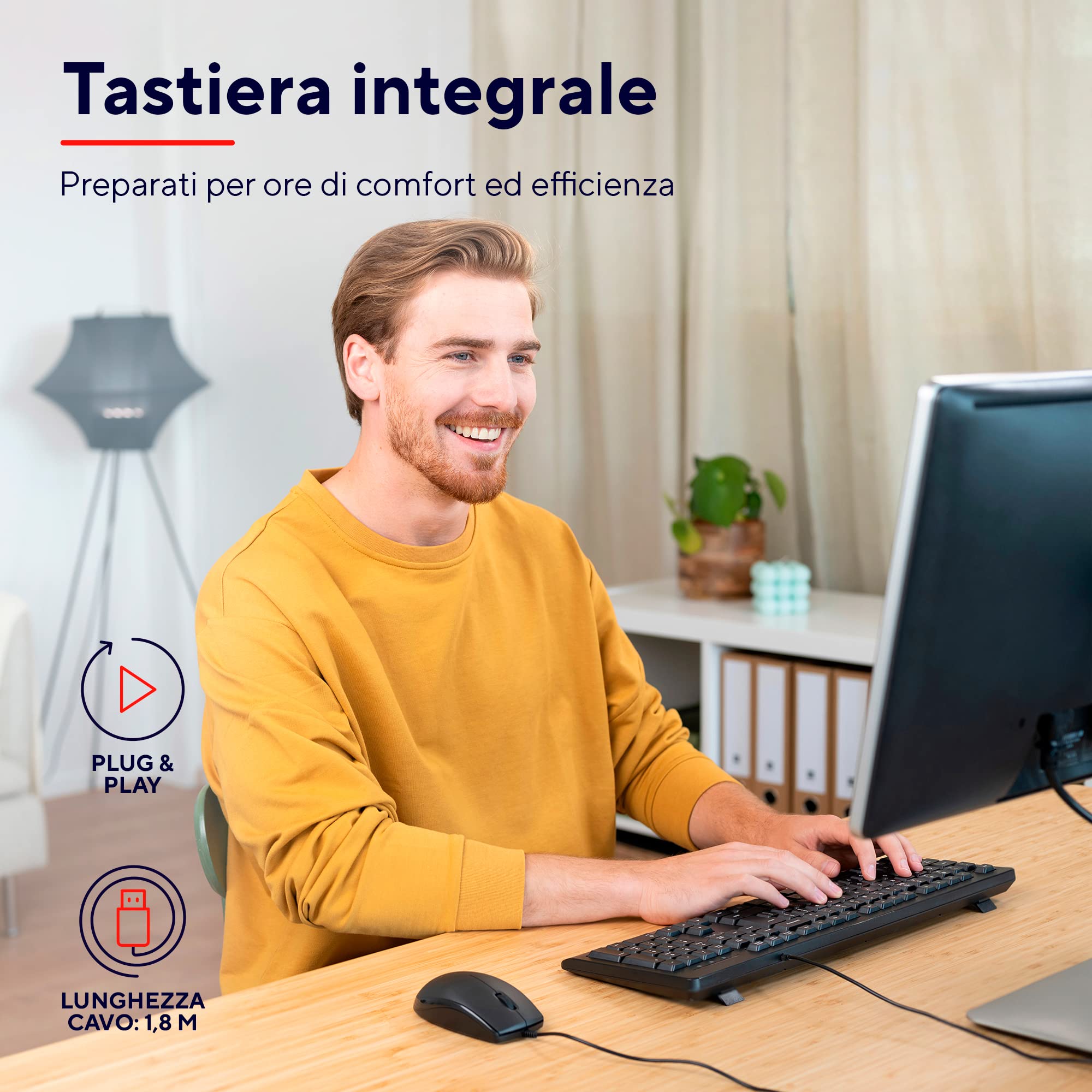 Trust Taro Tastiera USB Cablata, Layout Italiano QWERTY, Tastiera PC con Filo per Computer/Laptop/Notebook, Mac/Windows, Cavo di 1.8 Metri, Resistente ai Liquidi, Ergonomico - Nero
