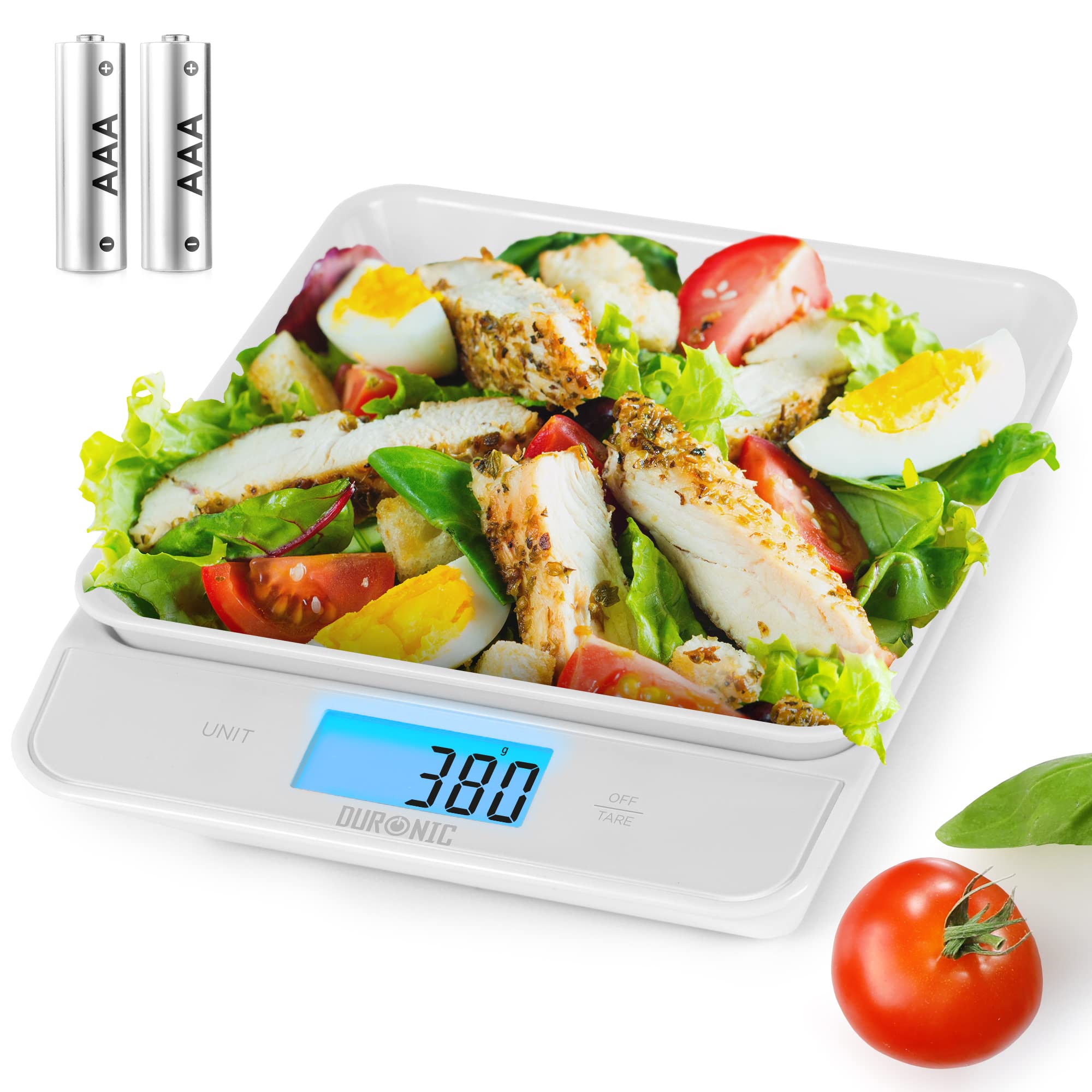 Duronic White Digital Kitchen Scales Ks100 Wh Electronic Food Weighing Scale With Bowl, Tare Function & Lcd Display Baking Scale For Cooking Mail Pet Food