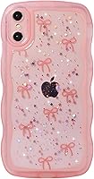 Vista 65 de Qokey para iPhone 14 Plus Funda de 6.7" con diseño de borde ondulado rizado, transparente, con purpurina, brillo, estrellas, brillante, lindo