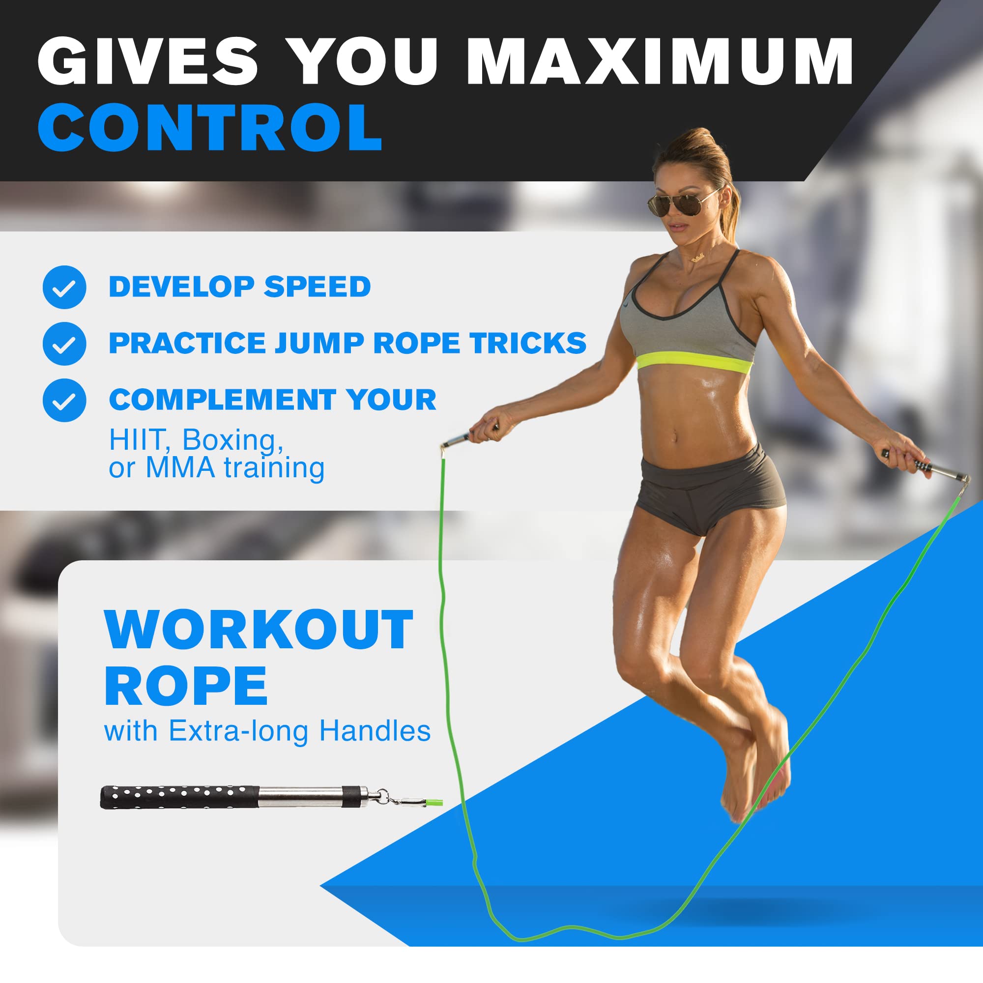 DYNAPRO lina do skakania w kolorze neonowym (wysokiej jakości długie aluminiowe uchwyty 10" z regulacją prędkości PCV) do crossfitu, boksu cardio HIIT treningów i domowej siłowni fitness