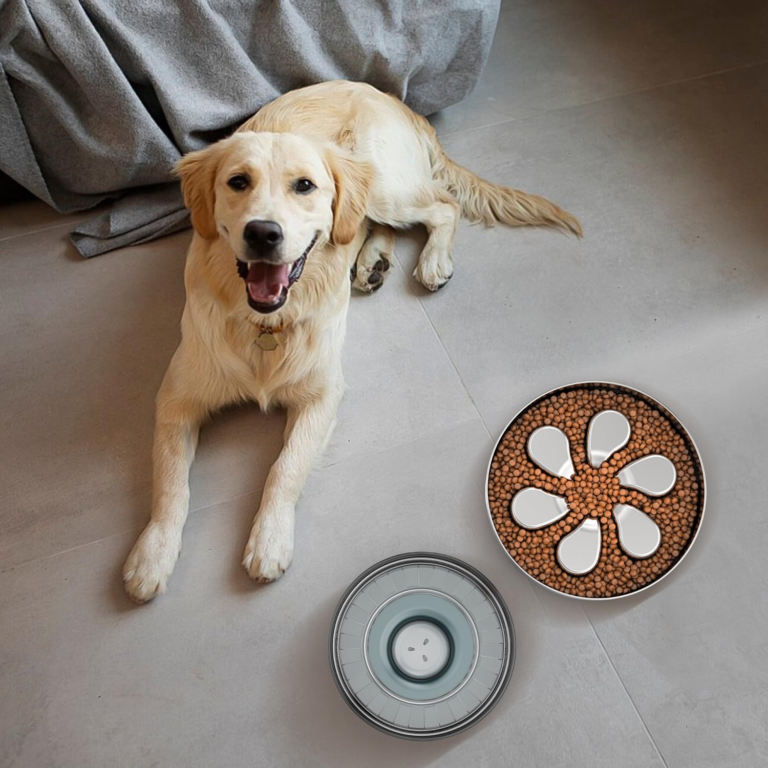 Cuenco de alimentación Lenta para Perros, 3 Tazas para Razas Grandes, Cuencos de Acero Inoxidable 304 de Grado alimenticio con Base Antideslizante, Laberinto para Mascotas para ralentizar la