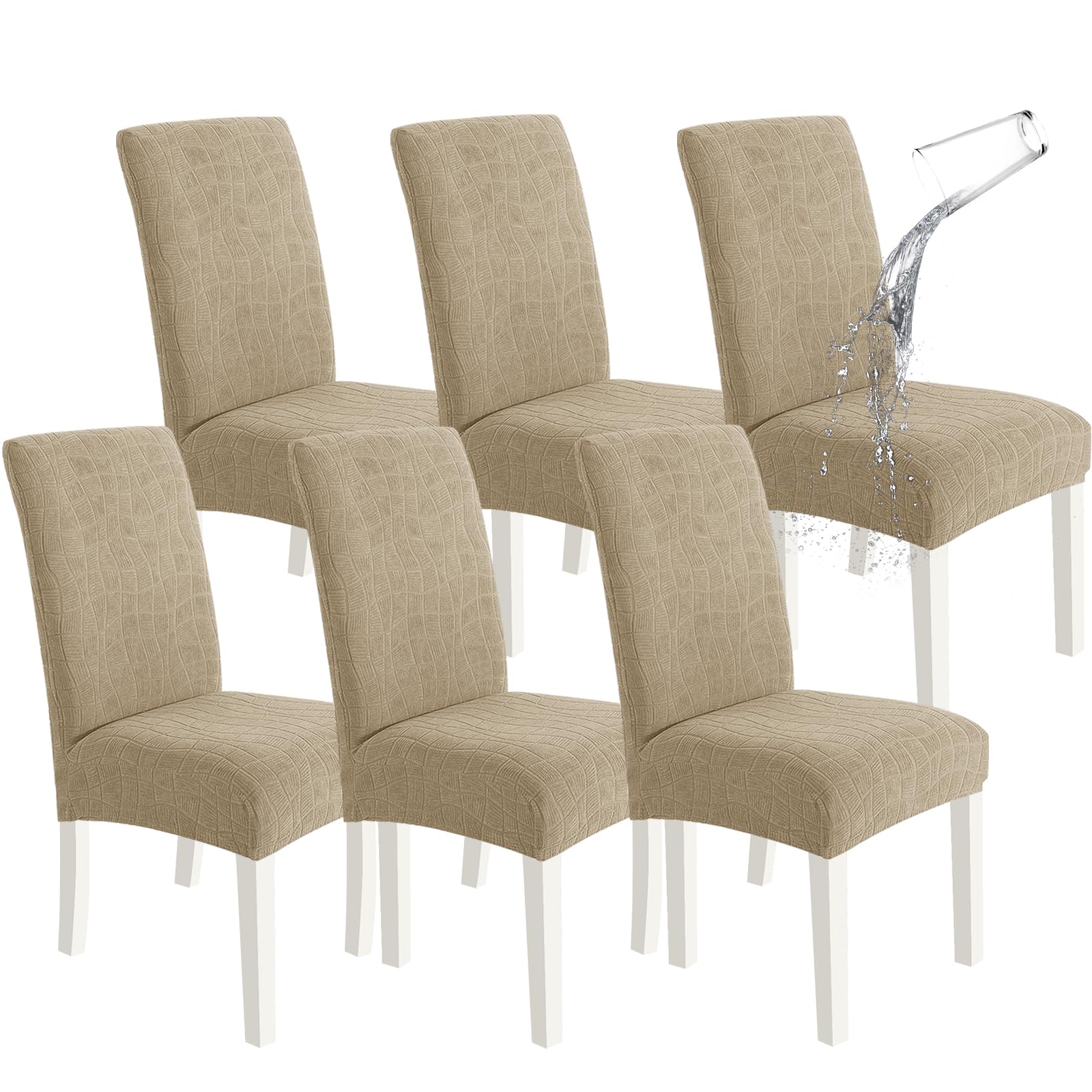 Ystyle Stretch Stuhlhussen 6er Set, Stuhlbezug Elastischer, Khaki | Stuhlbezug Elastischer Für Stühle Abnehmbarer, Stuhlbezüge Chair Cover Langlebig Universal, Für Bankett Deko Und Partys