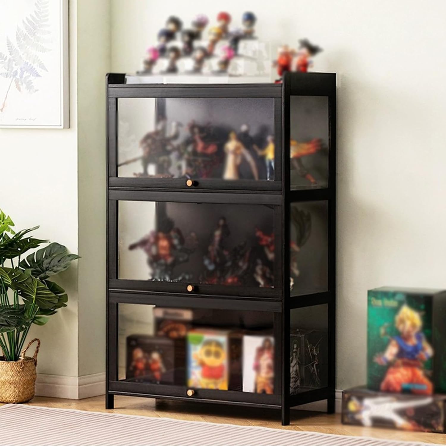 Display Cabinet Toys Display Shelf，Curio Cabinets with Glass Doors Display Cabinet Curio Cabinets Natural Bamboo Frame Cabinet with Acrylic Cabinet Door, Collection Display Case Modern Minim