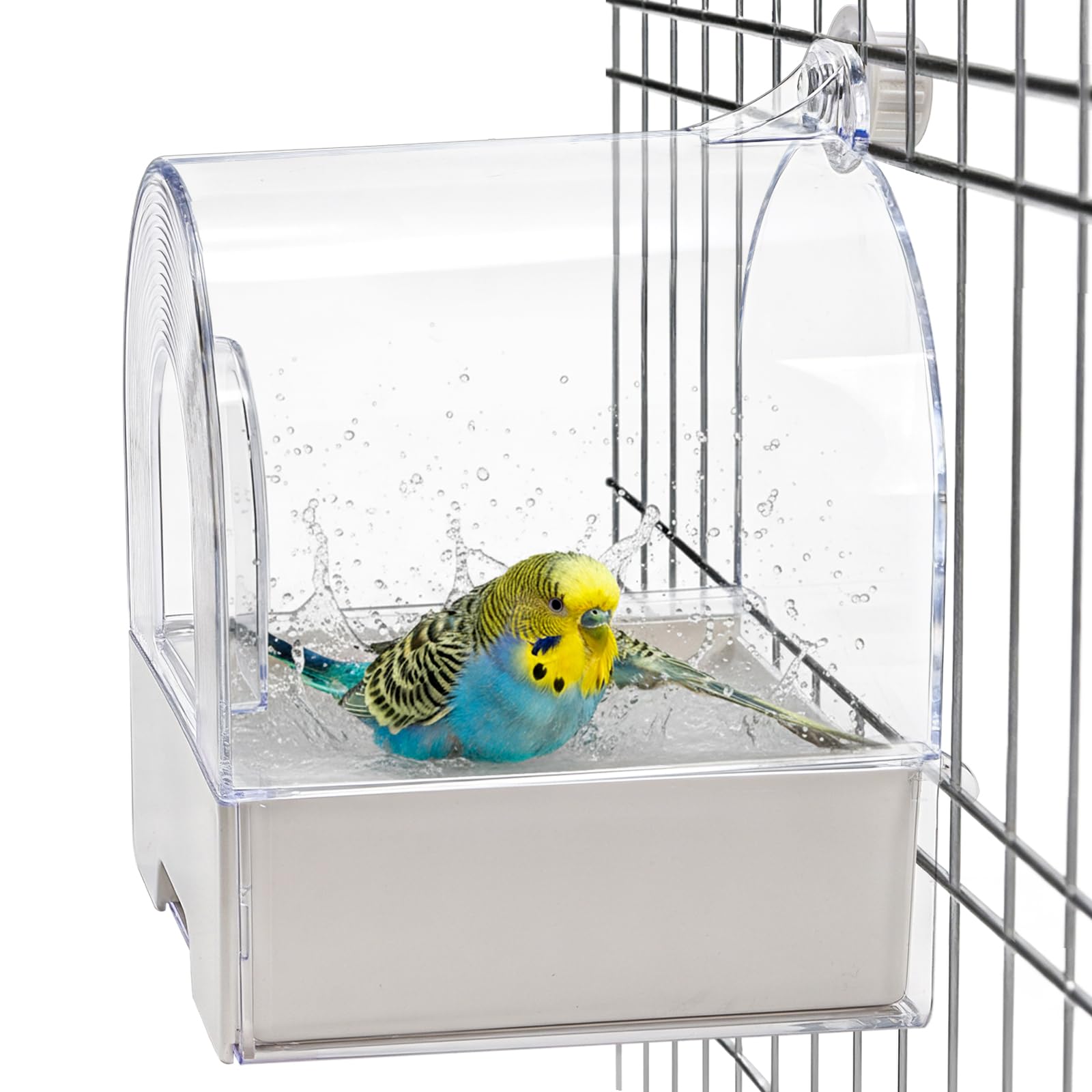 Coloch Hanging Bird Bath for Cage, Clear Bird Bathtub with Bottom Drawer 3 in 1 Multifunction Bird Bath/Bowl/House Bird Cage Accessory for Small to Medium Birds, Parrot, Cockatiel, Finch, Lovebird