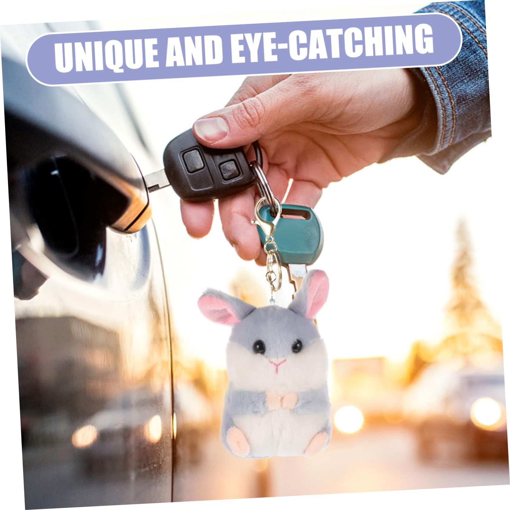 KOMBIUDA Stuffed Animal Keychain Plush Hamster Bunny Clip for Backpack Purse or Bag Accessory Random