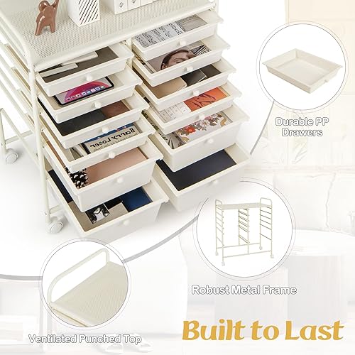 Vista 349 de LDAILY Carrito de almacenamiento con ruedas de 15 cajones, carrito rodante con cajones para aula, organizador de manualidades con ruedas con marco