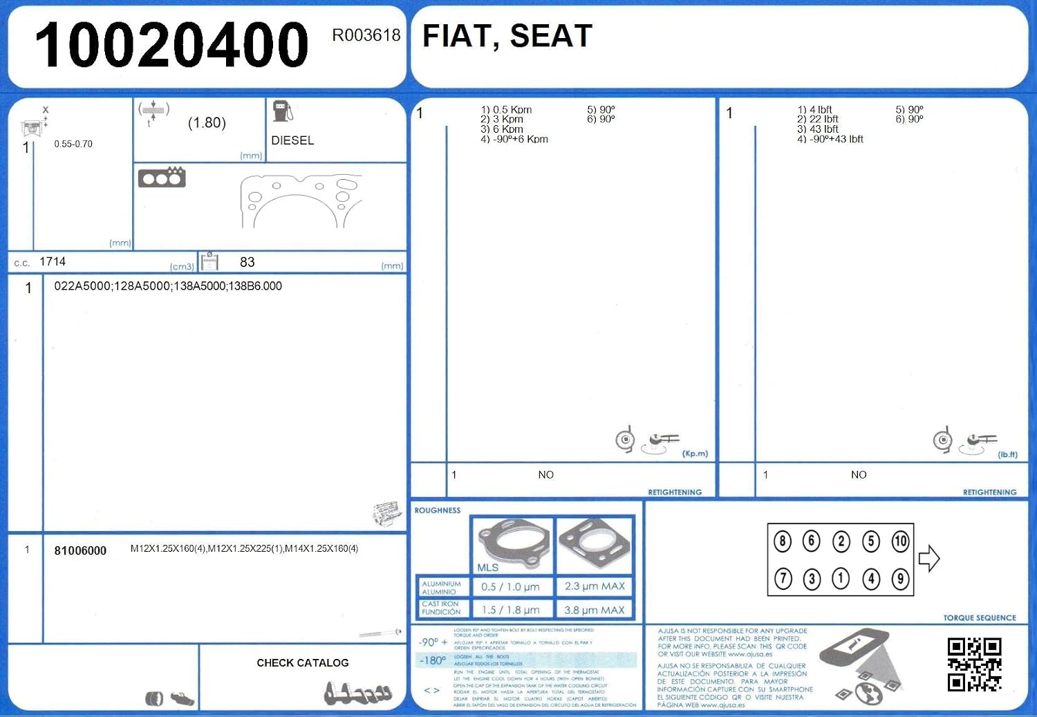 Ajusa 10020400 Gasket cylinder head