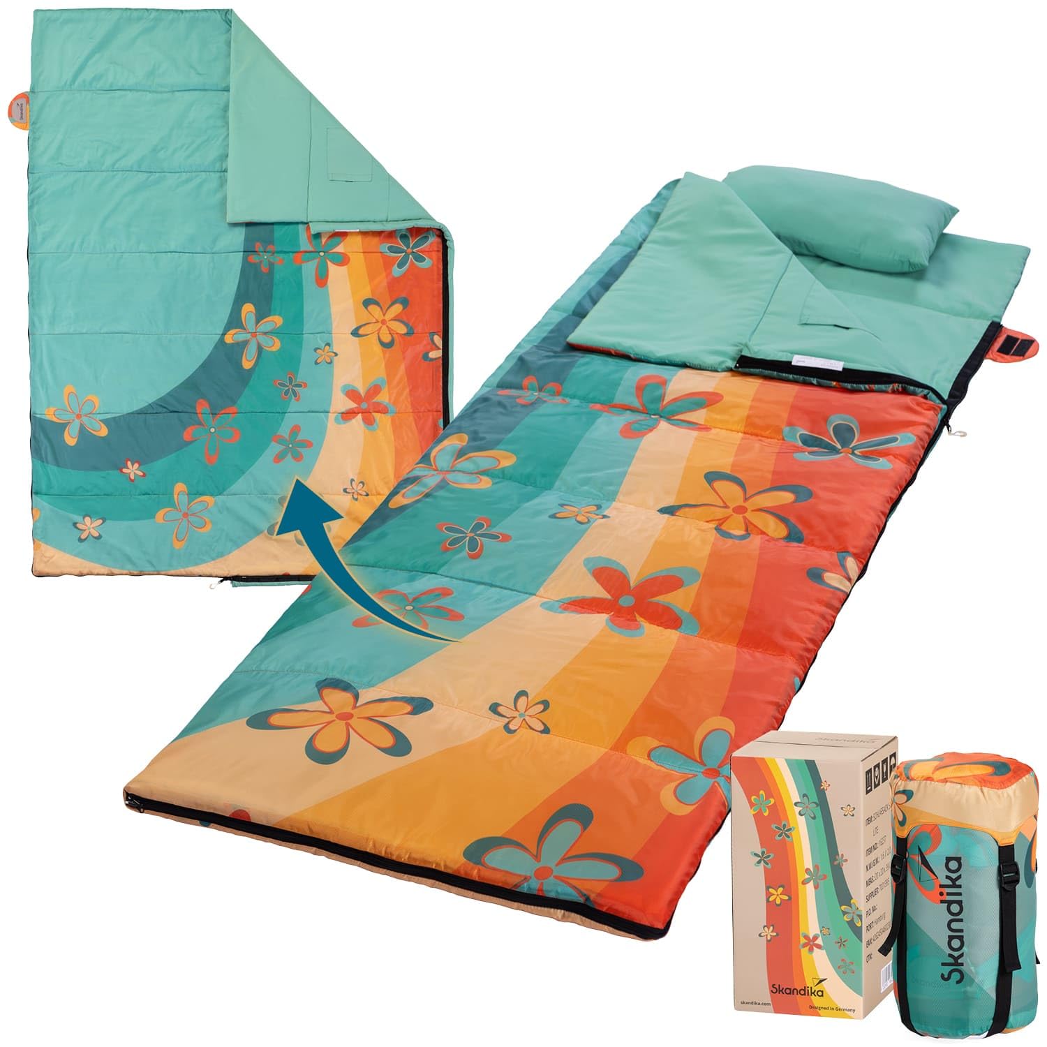 Skandika Sovro Lite 220 | Saco de Dormir Ligero para Adultos, Relleno de 150 g/m², para 3 Estaciones, se Puede Utilizar como Saco de Dormir Doble, con Almohada