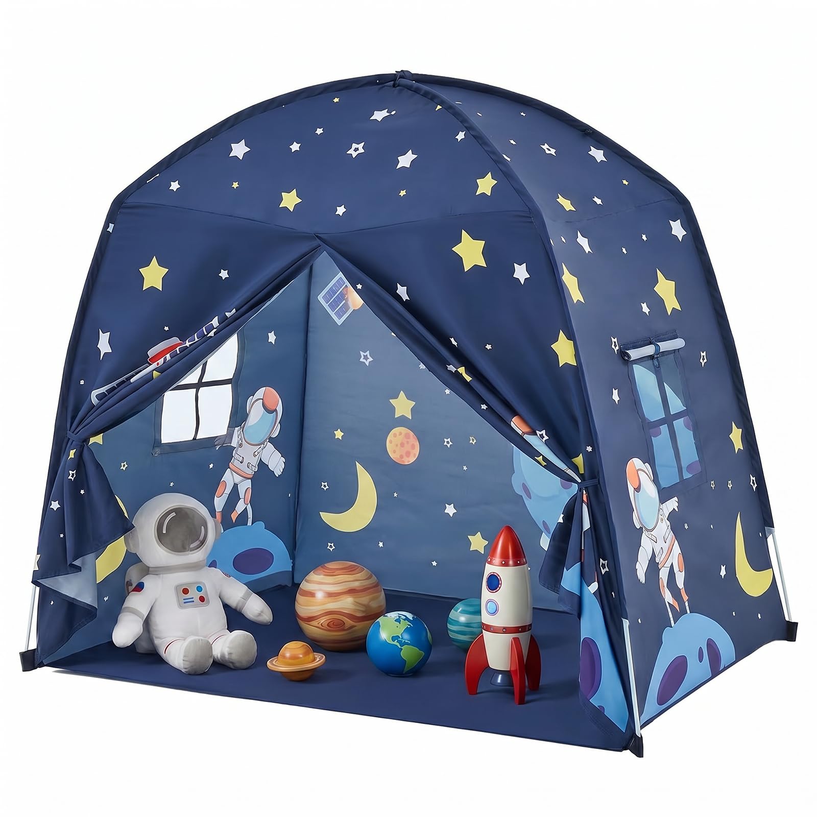 Kids Play Tent Bed Tent:Children's Double Single Galaxy Tent - Twin Canopy Toddler for Boys & Girls - Baby Pop Up Tent Floor Playhouse Indoor Sleeping for Bedroom Decor Gift Toys (Blue)