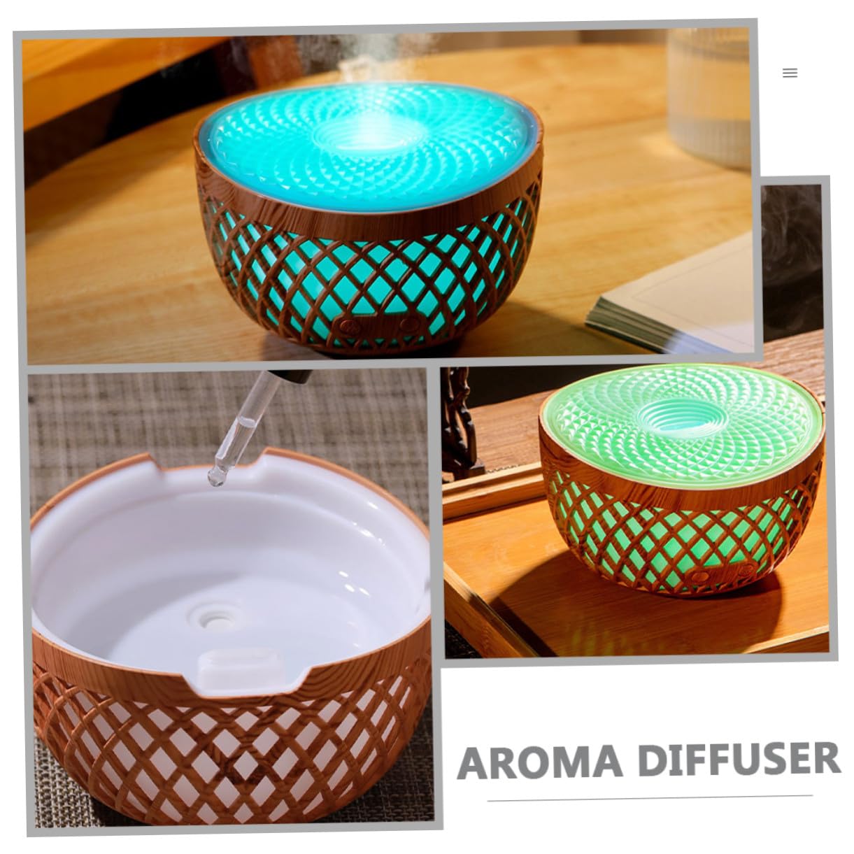 Humidificador Difusor de Aromaterapia Inalámbrico Capacidad 320Ml y Diseño de Madera para Decoración de Escritorio Hogar