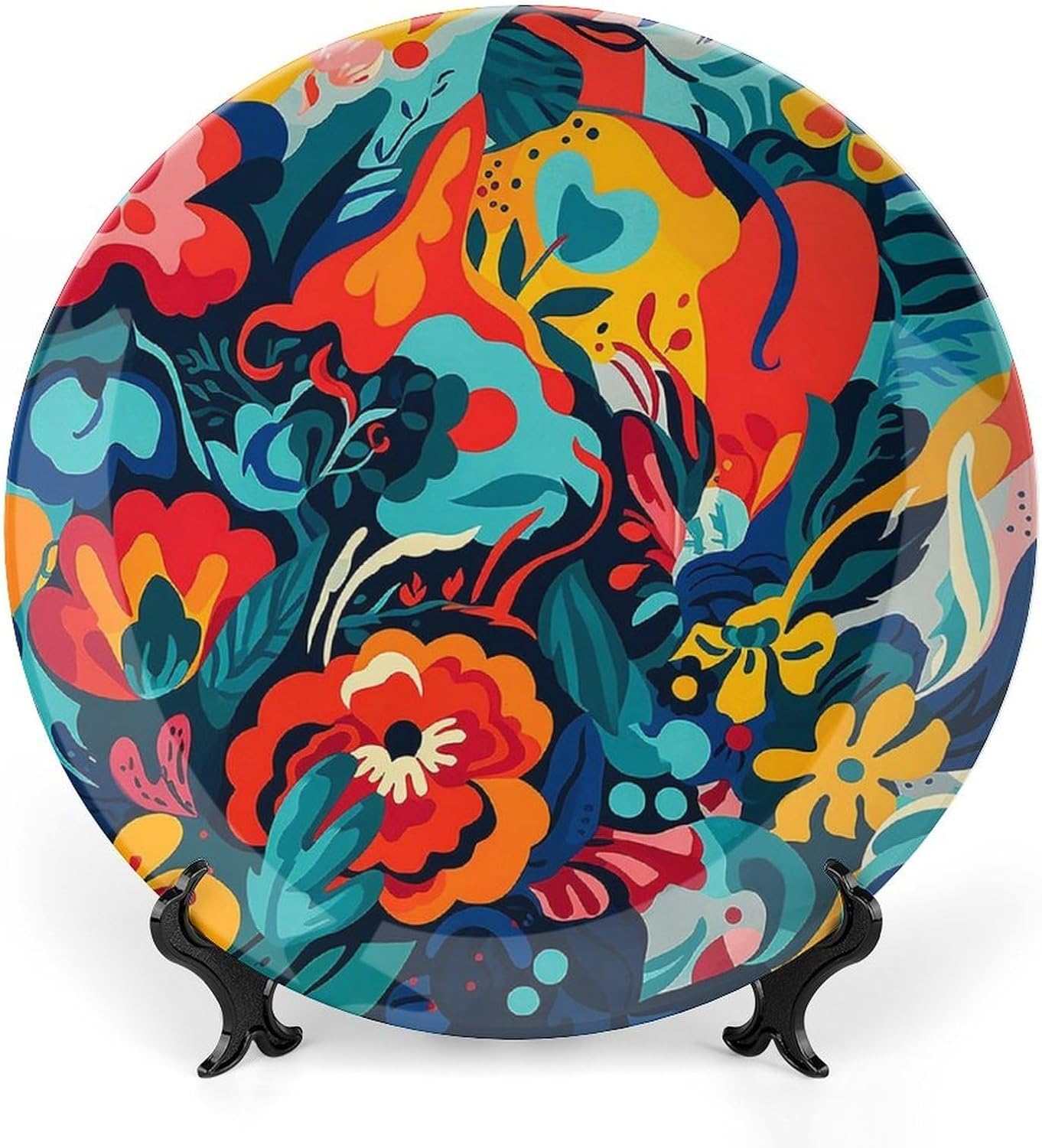 Bone China Decorative Plates Flower Design Ceramic Decorative Plate Wall Decor with Display Stand Ceramic Ornaments for Wall Hanging Decoration