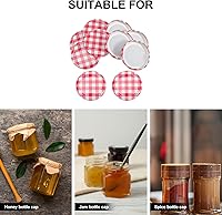 Vista 5 de BESTonZON 40 tapas para frascos de boca ancha, color rojo y blanco, tapa de almacenamiento de frascos de hierro a cuadros, tapas de almacenamiento