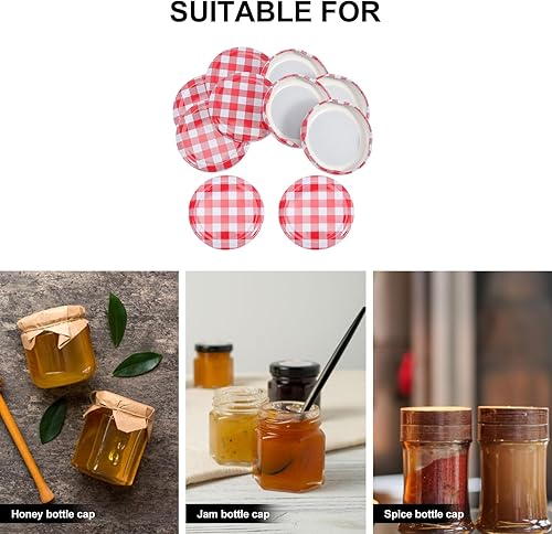 Miniatura 5 de BESTonZON 40 tapas para frascos de boca ancha, color rojo y blanco, tapa de almacenamiento de frascos de hierro a cuadros, tapas de almacenamiento
