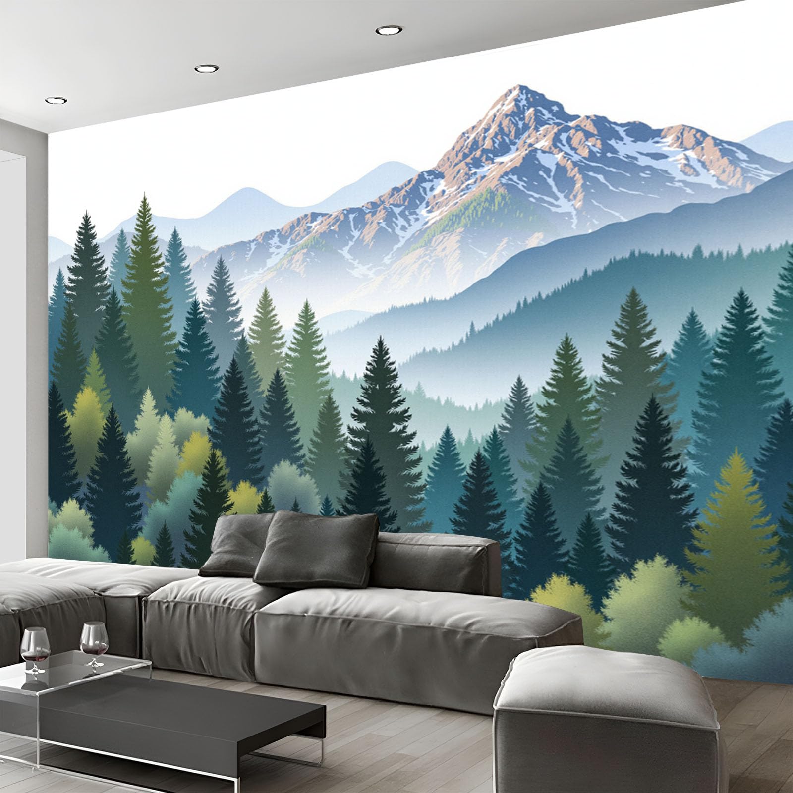 Papier peint forêt aquarelle pour masquer un mur nu avec poésie