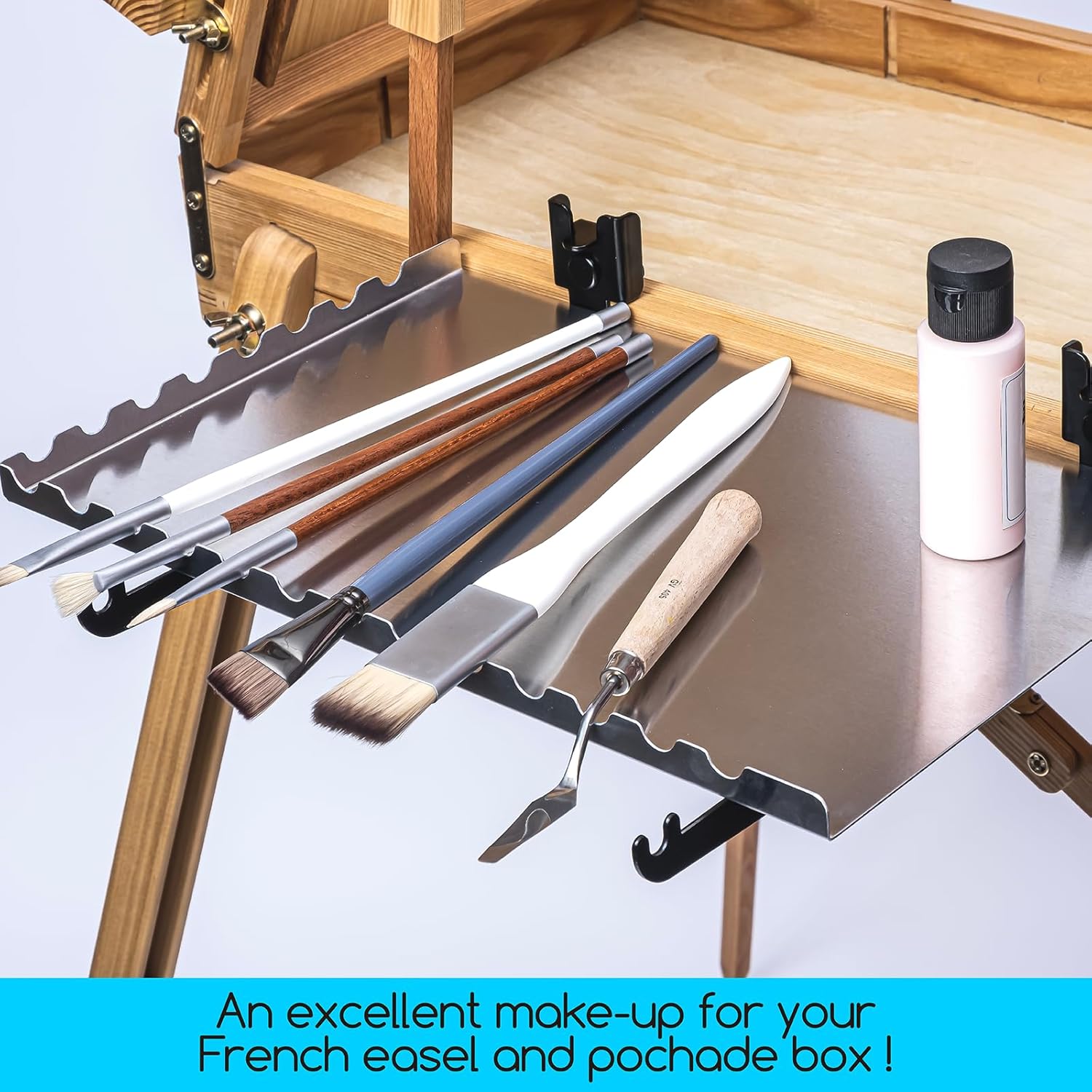 MEEDEN French Easel Side Tray, Aluminum Alloy Tray Shelf for Painting Easel, 13.8''L X 9''D Removable Reusable Portable Artists Large Storage Platform for Art Easels