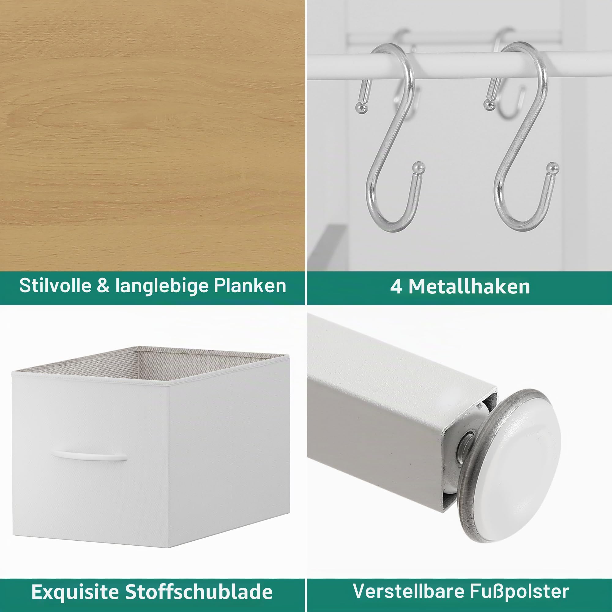 YITAHOME Küchenregal mit Steckdose, 2 AC-Steckdosen, 2 USB-Anschlüssen, Kaffeebar, Bäckerregal mit 2 Schubladen und 4 Haken, Mikrowellenregal, für Backofen, 80 x 39,9 x 167,6 cm, Eiche und Weiß
