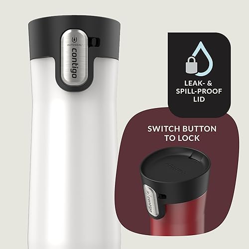 Miniatura 201 de Contigo Autoseal West Loop - Taza de viaje de acero inoxidable con aislamiento de vacío (16 oz, acero inoxidable/azul Mónaco, 2 unidades)