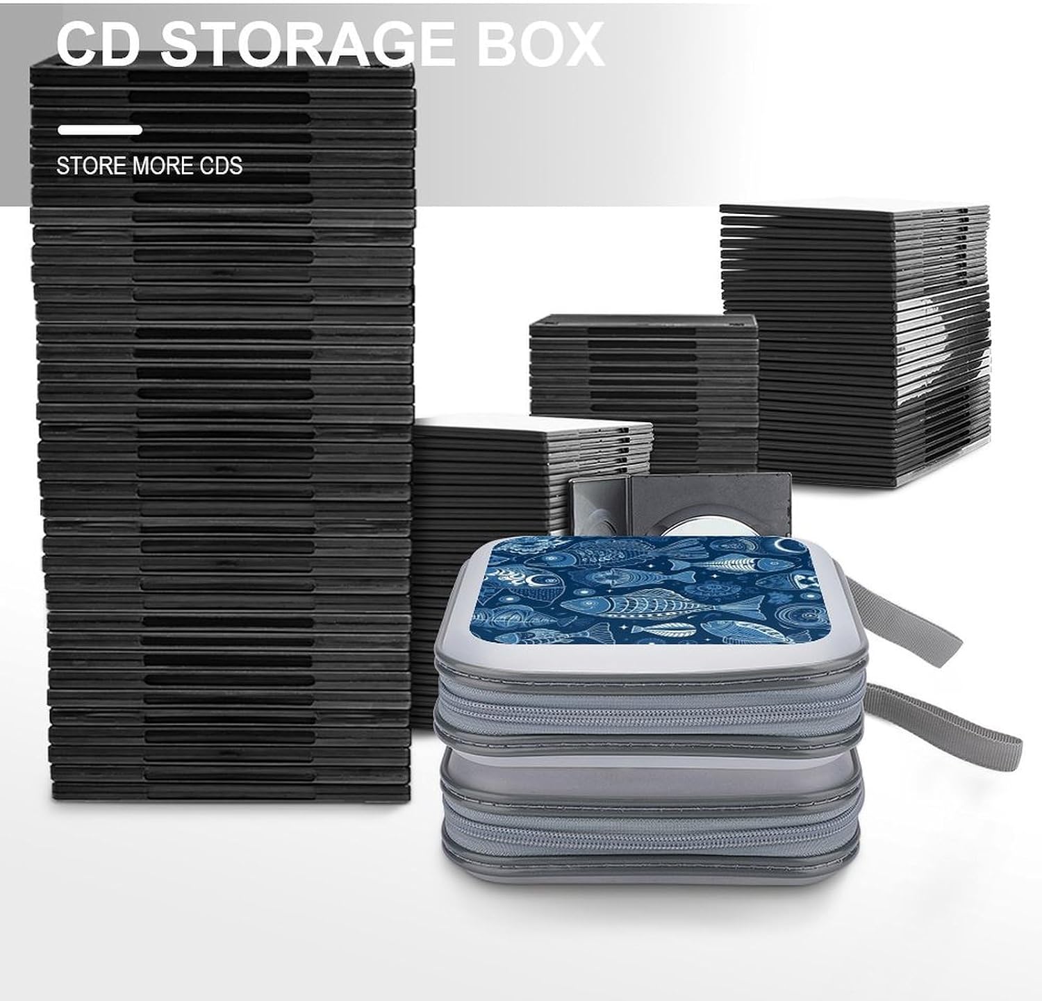 40-sheet Capacity CD Case Storage Bag,Fish And Shells Printed Large Capacity CD Protective Storage Organizer Portable DVD Case for Car, Home,Office,Travel