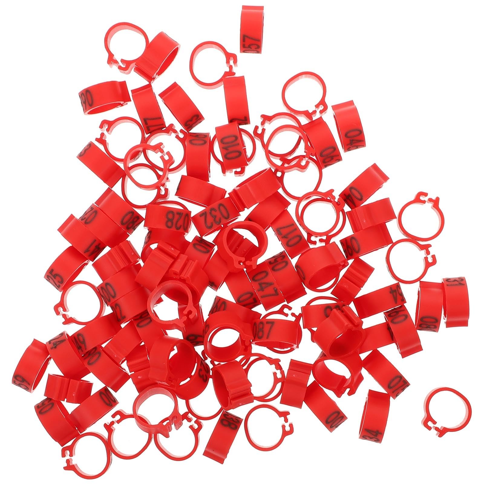 Artibetter 100 Pcs Numbered Red Clip-on Pigeon Foot Rings 10mm Plastic Leg Bands for Bird Identification and Poultry Use