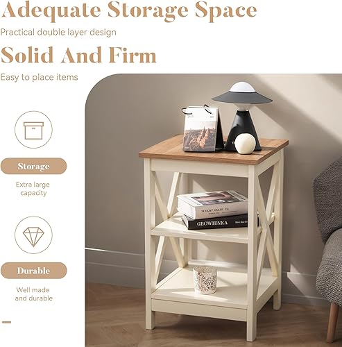Miniatura 5 de ALPHA HOME Mesa auxiliar, juego de 2 mesas auxiliares, mesita de noche, estante de almacenamiento de 3 niveles para espacios pequeños, mesa de sofá,