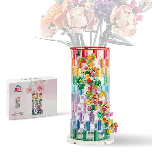 HI-REEKE Vase Building Set for Flowers Bouquet 10280 10313, Transparent Vase Flower Display Stand Building Block Kit for Women Adult - Vase