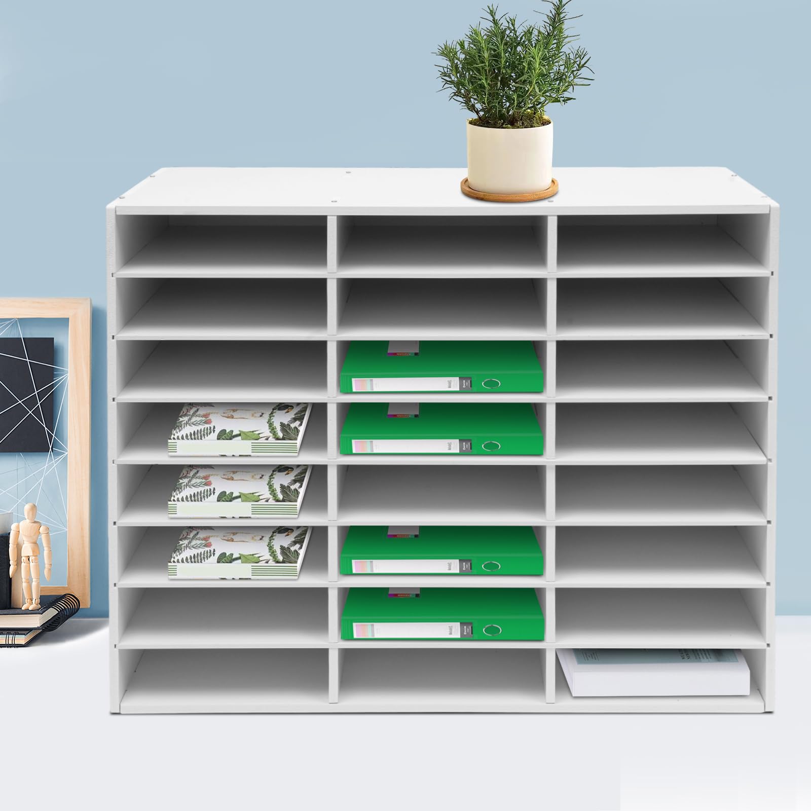 Letteratura Organizer a 24 scomparti, bianco, da scrivania, in PVC, da ufficio, per documenti, da scrivania, per classi, 73 x 30 x 60 cm