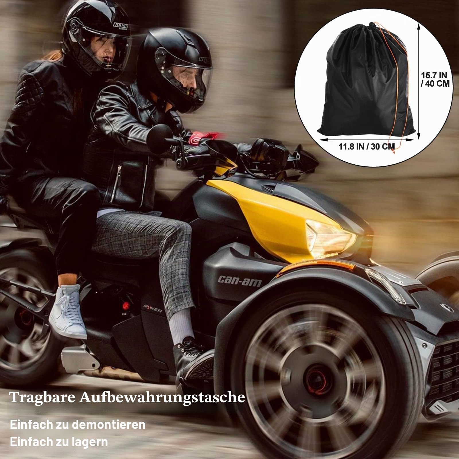 Can Am Ryker Abdeckung, wasserdicht, verbesserte Vollabdeckung, kompatibel mit Can-am Ryker Zubehör 600/900/Sport/Rally Edition, robuste 420D Spyder-Vollabdeckung mit Wasserdichten Streifen