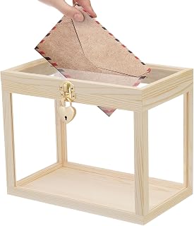 Wedding Card Box - Large Acrylic Clear Gift Card Holder with Lock, No Assembly Required - Big Wedding Card Envelope Money Holder Box with Lid