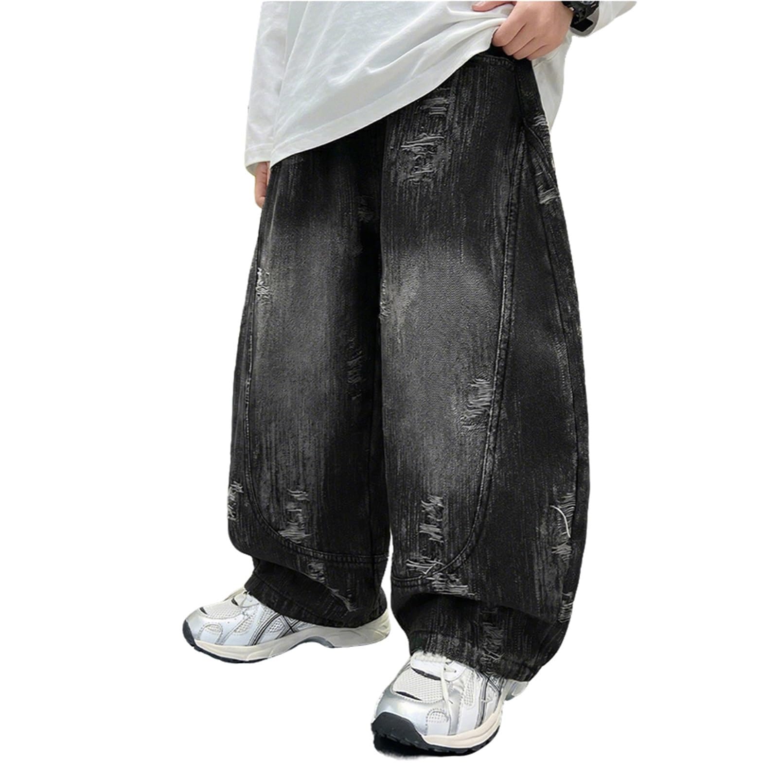 Generico Pantalone Jeans Largo Bambino Elastica in Vita Comoda Elegante Pantaloni Ragazzi Estivi Casual Scuola Outdoor Streetwear Palestra Sportivi Sweatpants