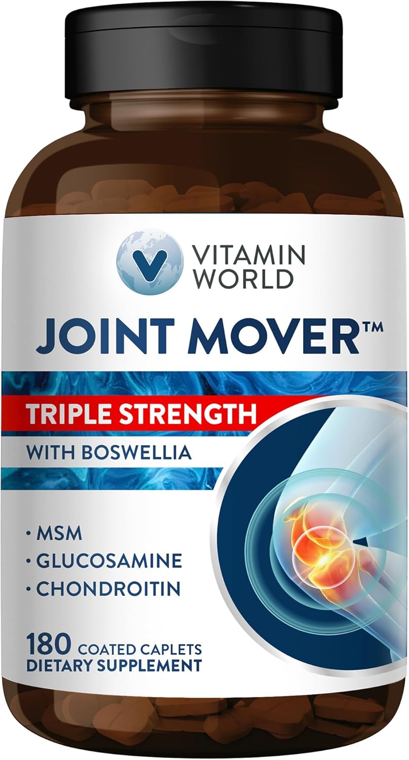 Vitamin World Triple Strength Joint Mover, Glucosamine Chondroitin with MSM Joint Support Supplement, Collagen & Boswellia Serrata Extract, Support Joint Strength, Comfort & Flexibility, 180 Caplets