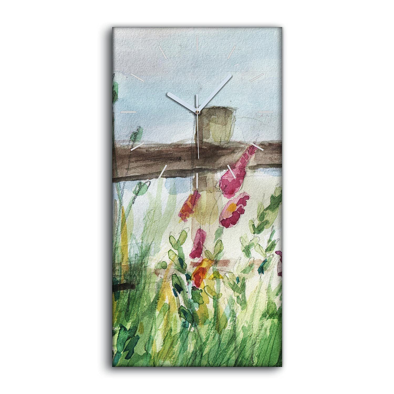 Horloge sur toile grand champ de fleur art moderne decoration murale haut de gamme 30x60cm