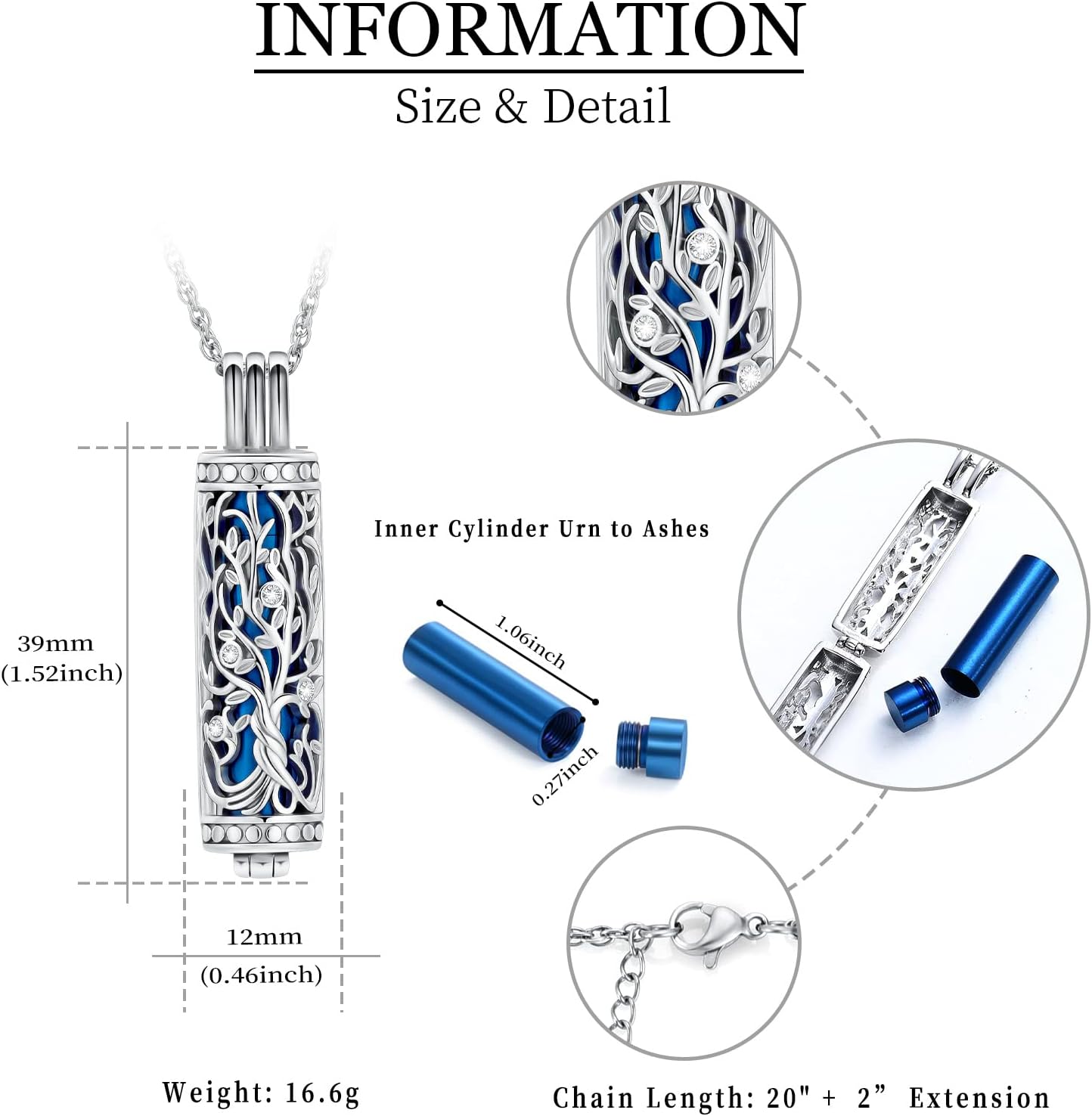 shajwo Cylinder Cremation Jewelry Tree of Life Urn Ashes Necklace for Women Men Vial Cremation Ash Pendant Loved One Memorial Jewelry - Image 6