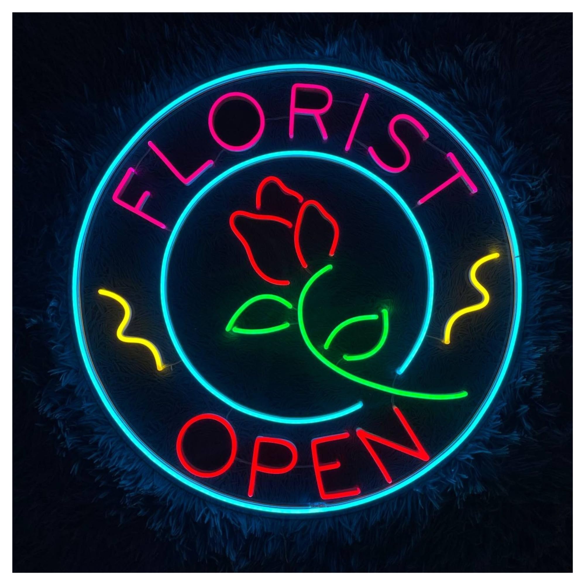 RONGCH Hanging Art Signs Florist Open Neon Sign Flower Shop Led Light Welcome Home Store Decor Storefront Window Display Business Entrance 58cm