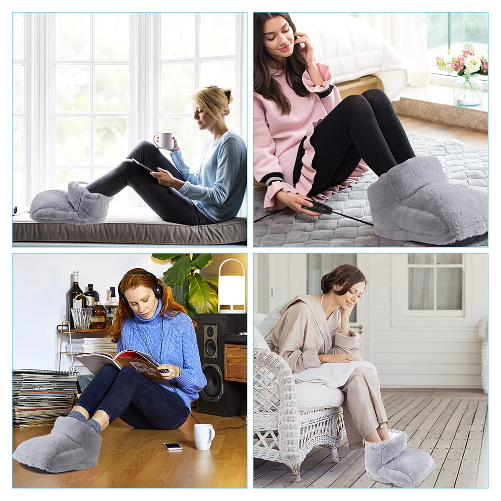 Calienta Pies Electrico, Calentador de Pies Electrico con USB, 3 Niveles de Temperatura, Protección Contra Sobrecalentamiento, para Hombres y Mujeres, Pies Fríos - Gris