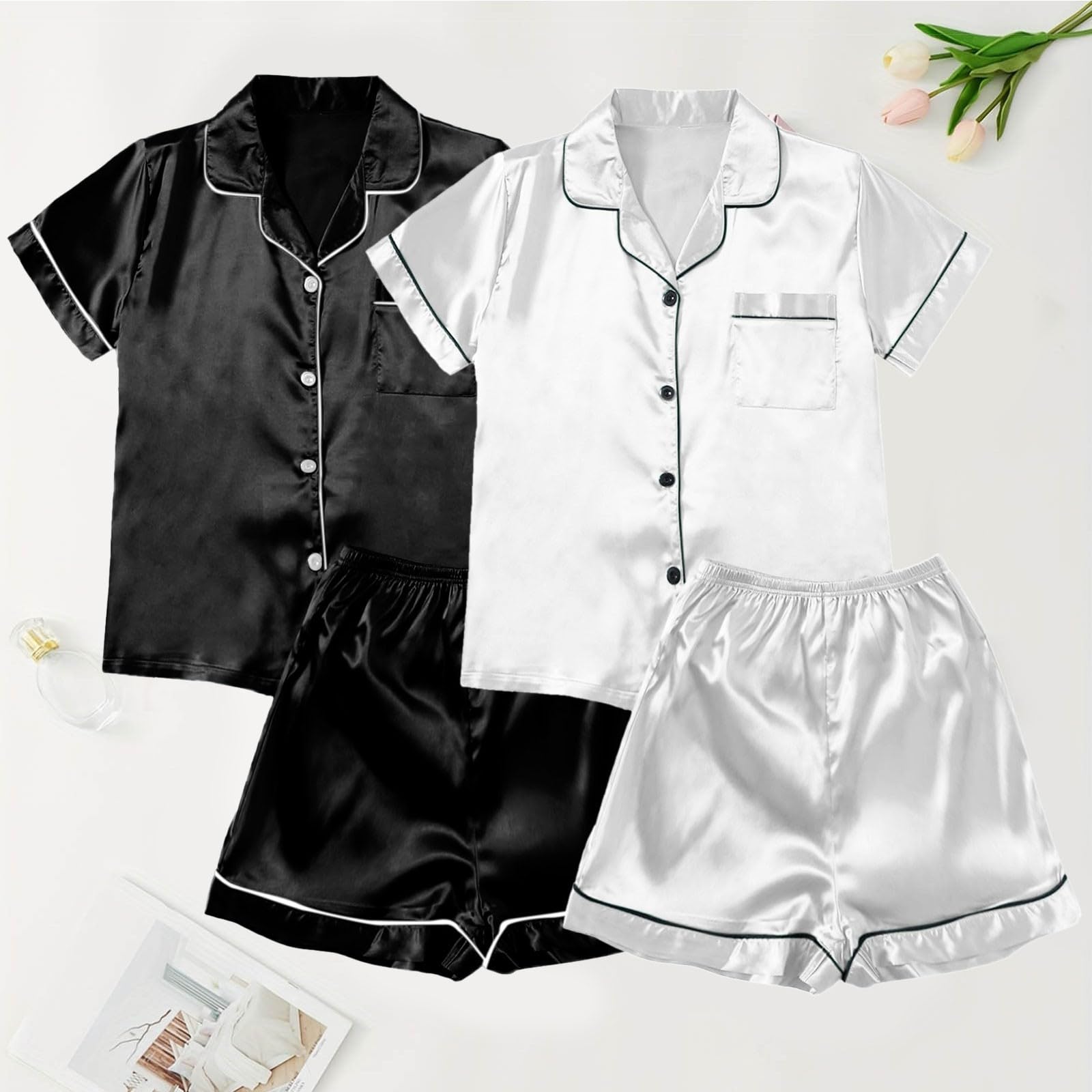 2 pigiami da donna, set pigiama da donna, taglie forti, pigiama casual, bretelle in pizzo, pantaloncini, abbigliamento da casa