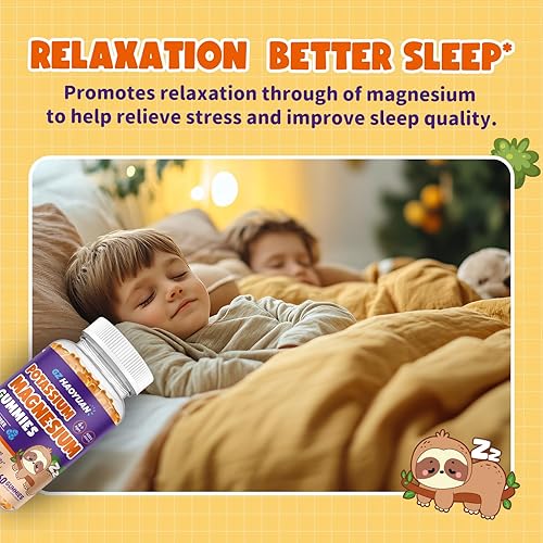 Vista 2 de Gomitas de magnesio para niños, gomitas de glicinato de magnesio con vitamina D3, B6, potasio y ashwagandha, magnesio para niños y adultos