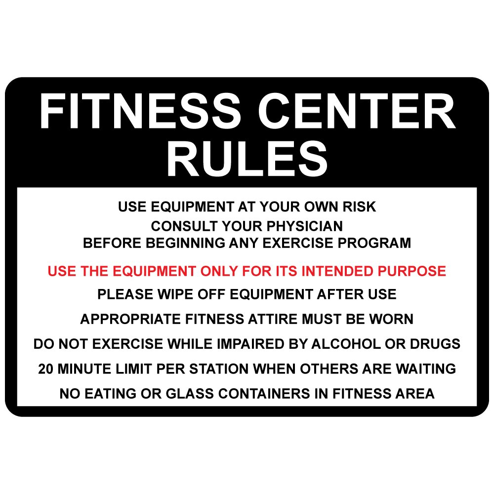Fitness Center Rules Use Equipment at Your Own Risk Aluminum Metal Sign 10 in x 7 in