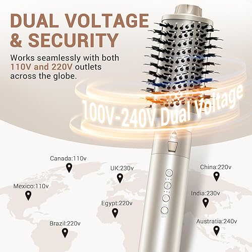 Miniatura 3 de Moldeador de Aire Caliente 8 en 1 de Doble Voltaje y Cepillo Secador de Cabello con Accesorios Alisador y Rizador, 110,000 RPM Secado Rápido Iónico