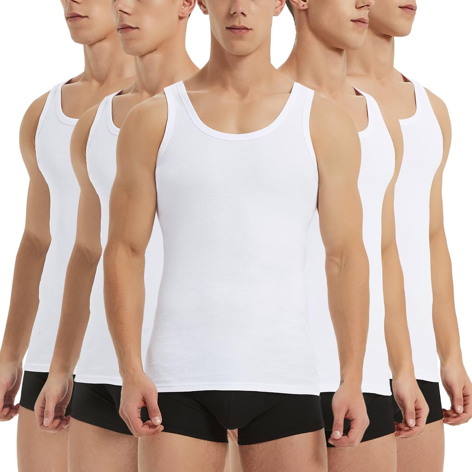 IceReco Canottiera Uomo 100% Cotone (Pacco da 5) Canotta Uomo Palestra Running Sportive Canottiere, Bianco Nero Grigio Marino Oliva, S-5XL