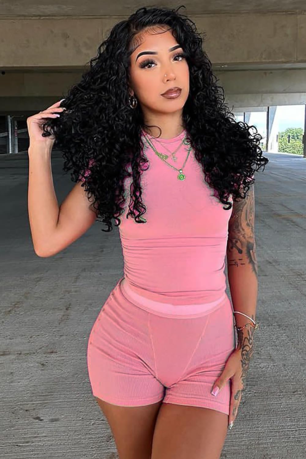 YETOWA Large Attivo, Maglia e Pantaloncini: Rosa, L Donna