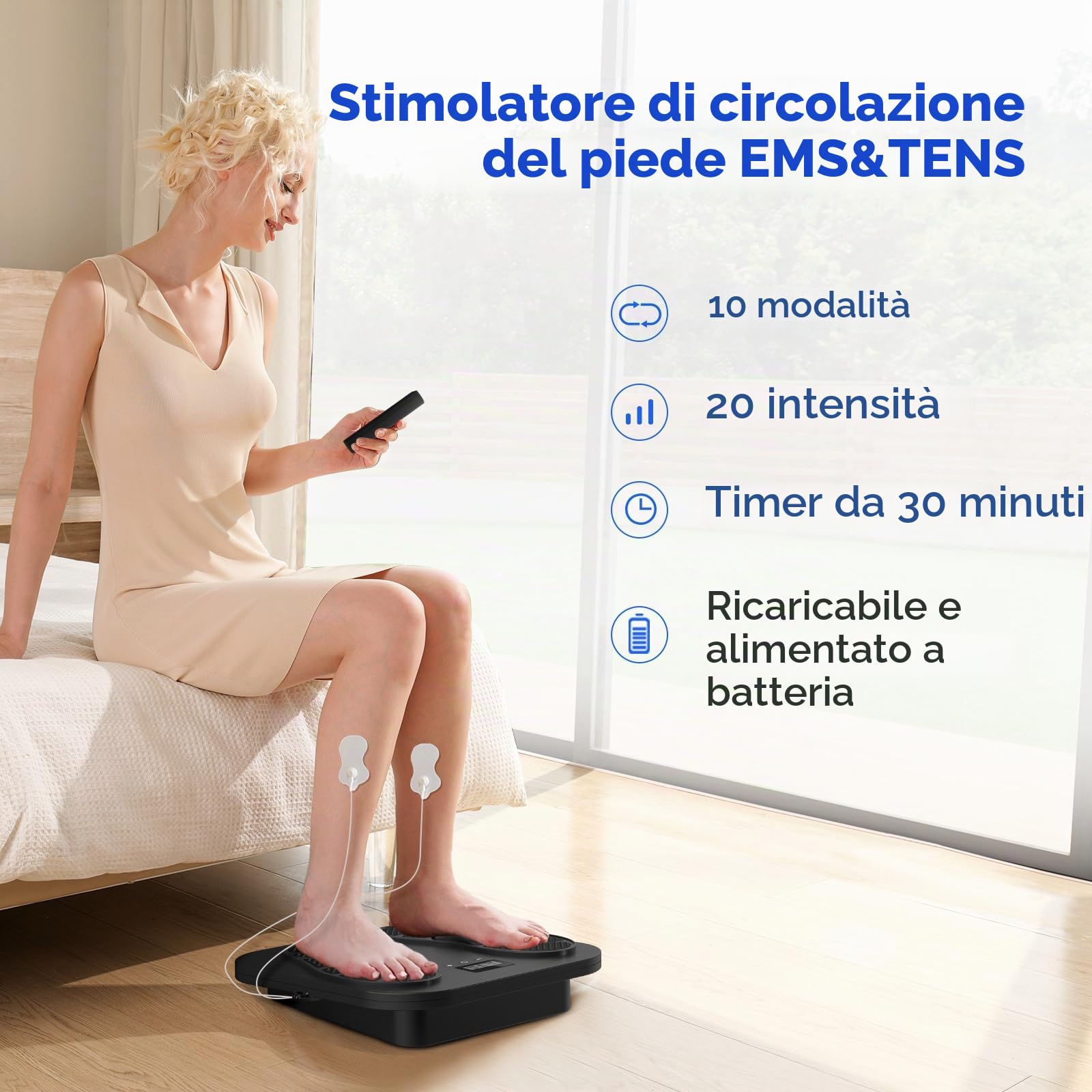 Massaggiatore per Piedi, Ricaricabile EMS TENS Massaggiatore Piedi Elettrico con 10 Modalità e 20 Intensità per la Circolazione, Allevia la Neuropatia, il Dolore Muscolare e il Gonfiore, Regali