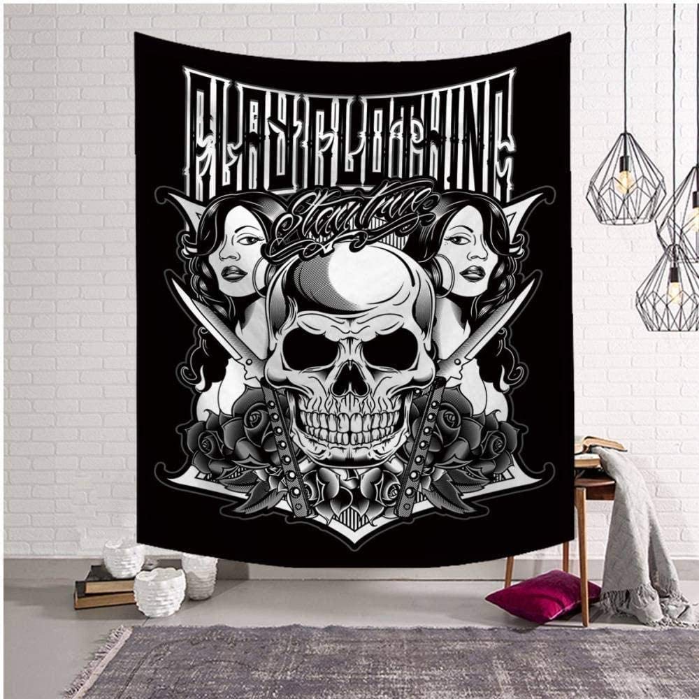 Tapisserie Tenture Murale Crâne Soleil Lune étoiles 150x200cm