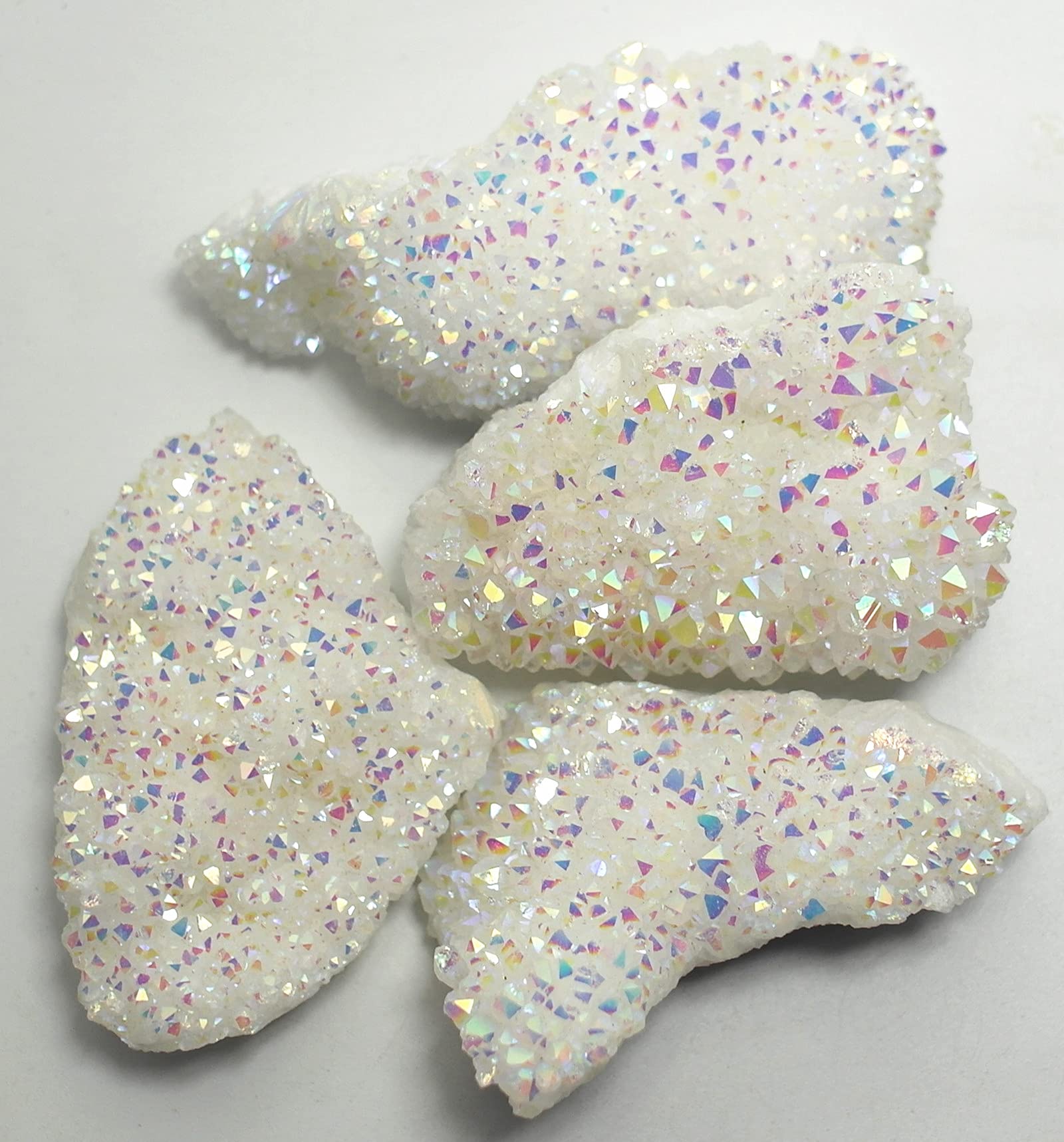 Healing Crystal Short Cluster Quartz Druzy Stone Titanium Coated AB Natural Rock Angel Aura Chakra Reiki Specimen Mineral Collection Decor Gift (Coated AB Short Cluster 3.5-5 OZ.)