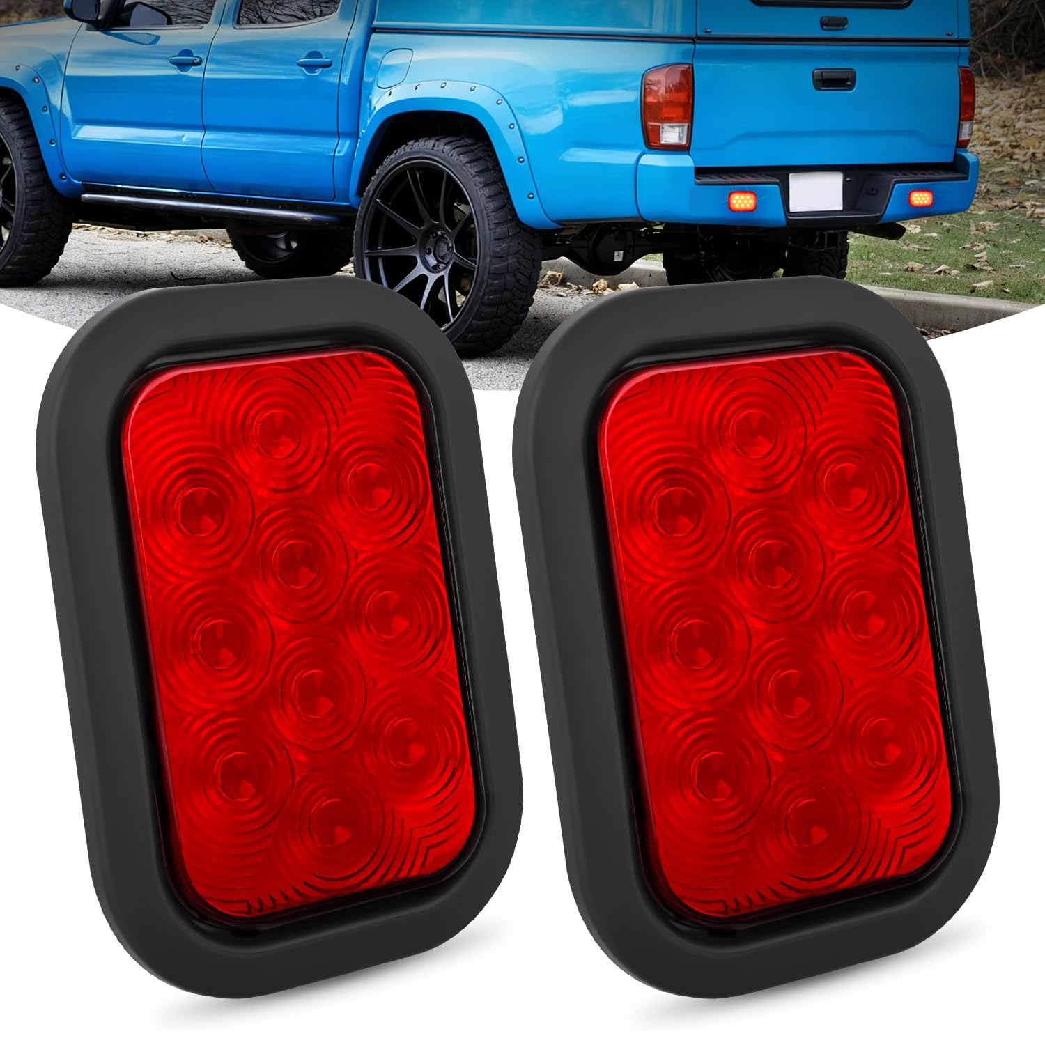 Nilight 5" X 3" Rectangular Trailer Tail Light 2 PCS Red 10 LED